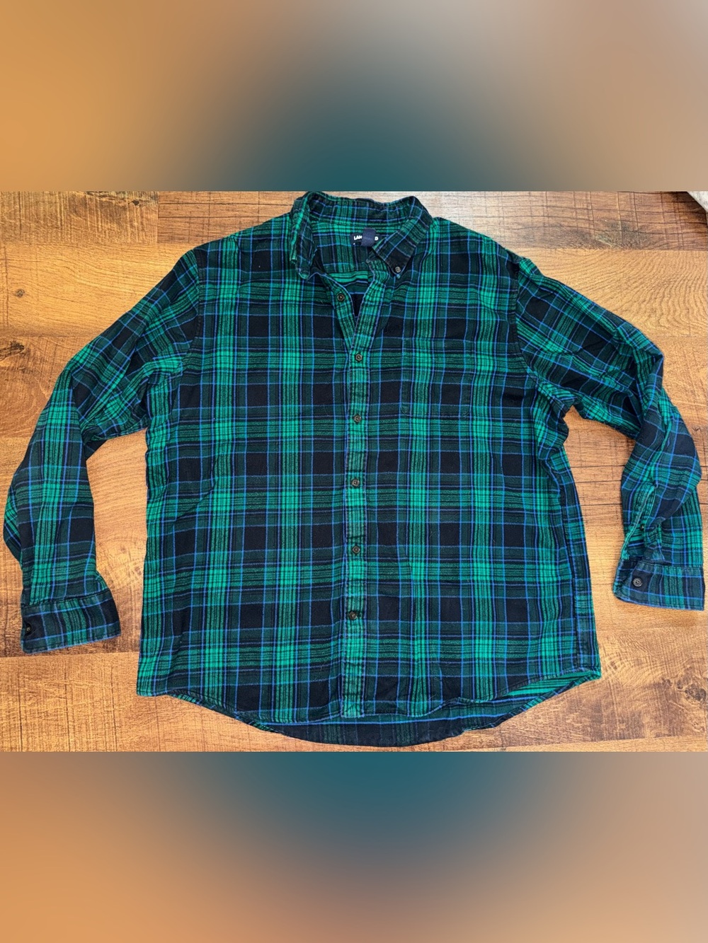 Lands' End Green and Black Plaid Button-Down Shirt